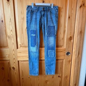 Free People Denim Patchwork Jeans Size 27 - 29 x 30 Boho Hippie Low Rise